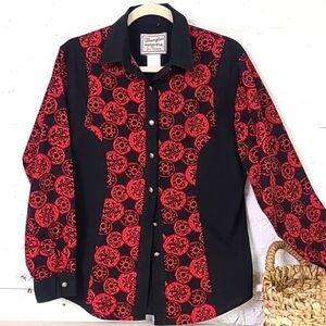 VINTAGE WRANGLER Button Down Size M/L Black and Red Rodeo Western